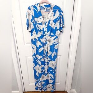 London Times Blue and White Floral Jumpsuit
